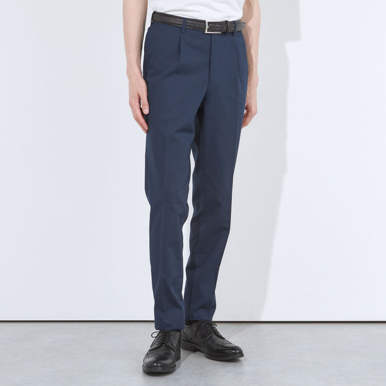 SUIT SELECT　アウトレット 【WEB限定/OUTLET/汚れ・キズ等有】【CLASSICO TAPERED】【春夏】1タックテーパードパンツ/ネイビー/ウエストムーブ仕様/「FREEZETECH 氷撃」冷感PRINT/※裾直し必要 紺中間
