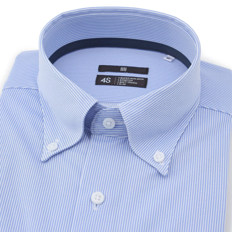 ブラックライン 【発送在庫あり】【WEB限定】【BLACK LINE】ボタンダウンワイシャツ/ブルー×ホワイトストライプ/「4S」スーパーノンアイロン・ストレッチ 青淡色