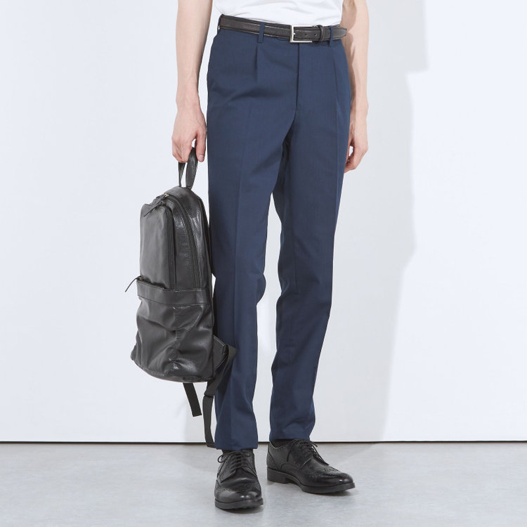 SUIT SELECT　アウトレット 【WEB限定/OUTLET/汚れ・キズ等有】【CLASSICO TAPERED】【春夏】1タックテーパードパンツ/ネイビー/ウエストムーブ仕様/「FREEZETECH 氷撃」冷感PRINT/※裾直し必要 紺中間
