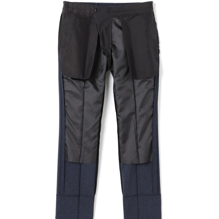 ブラックライン 【SLIM TAPERED_2】【春夏】2釦シングルスーツ 0タック/ネイビー&ブラック×ハウンドトゥース/ウエストシャーリング/4S SUSTAINABILITY&ECOLOGY FABRIC/※パンツ裾上げ済仕様 青中間