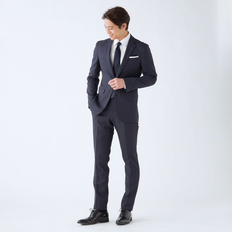 ブラックライン 【SLIM TAPERED_2】【秋冬】2釦シングルスーツ 0タック/ネイビー×ソリッド/ウォッシャブルパンツ/※裾上げ必要 紺濃色