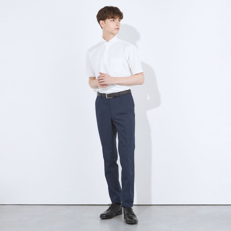 SUIT SELECT　アウトレット 【WEB限定/OUTLET/汚れ・キズ等有】【CLASSICO TAPERED】【春夏】1タックテーパードパンツ/ネイビー/ウエストムーブ仕様/「FREEZETECH 氷撃」冷感PRINT/※裾直し必要 紺中間