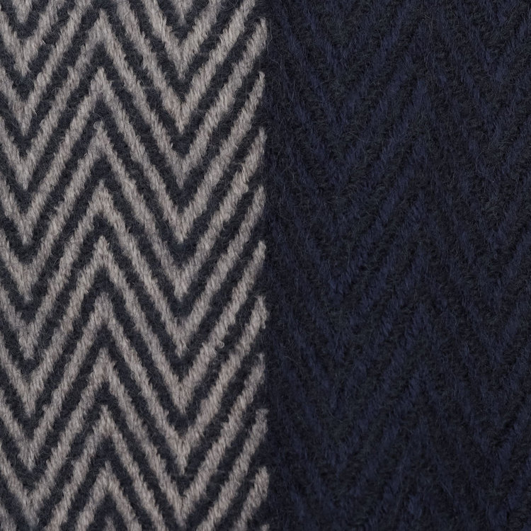 スーツセレクト ウールブレンド大判マフラー/ブラウン＆ネイビー×ヘリンボーン/70cm×190cm 紺中間