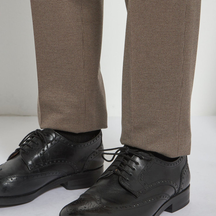 シルバーライン 【5DAYS CLOSET】【RBC】【春夏】1タックテーパードパンツ/ブラウン×ハウンドトゥース/ウエストムーブ仕様/4S SUSTAINABILITY&ECOLOGY FABRIC/※裾上げ必要 茶中間