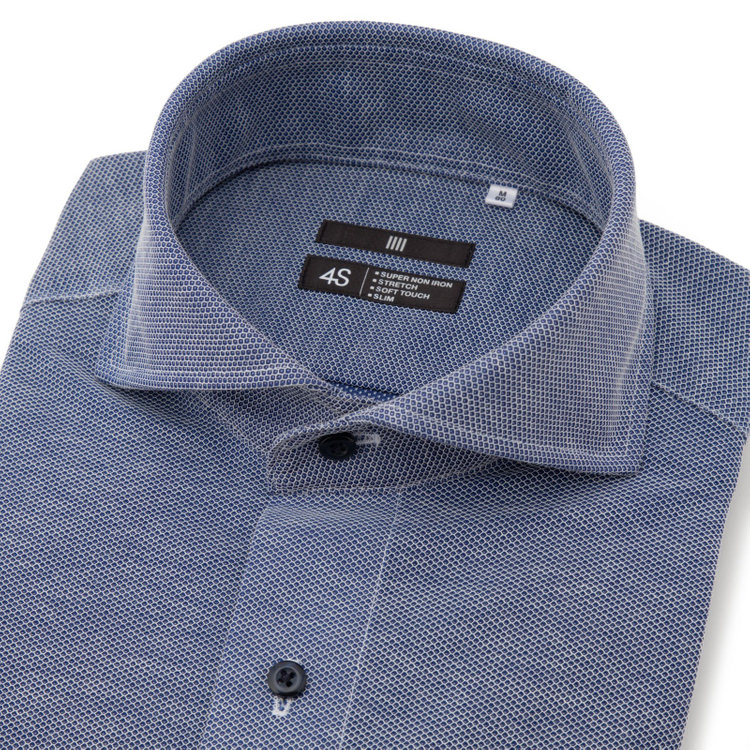 ブラックライン 【発送在庫あり】【BLACK LINE】ホリゾンタルワイドワイシャツ/ネイビー×ドビー/「4S HONEYCOMB MESH」スーパーノンアイロン・ストレッチ 紺中間