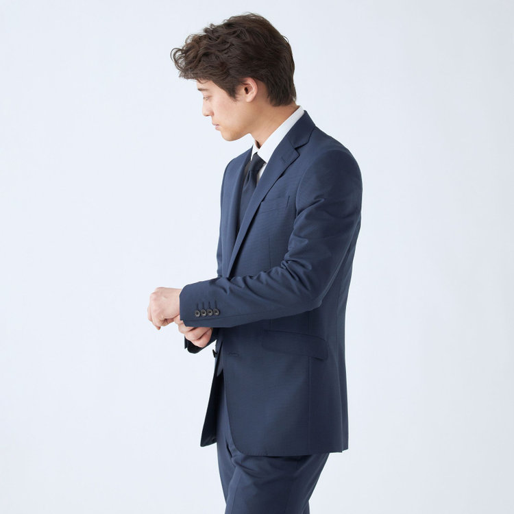 ブラックライン 【KSW】【春夏】2釦シングルスーツ 0タック/ネイビー＆ブラック×ハウンドトゥース/ウォッシャブル/※裾上げ必要 紺中間