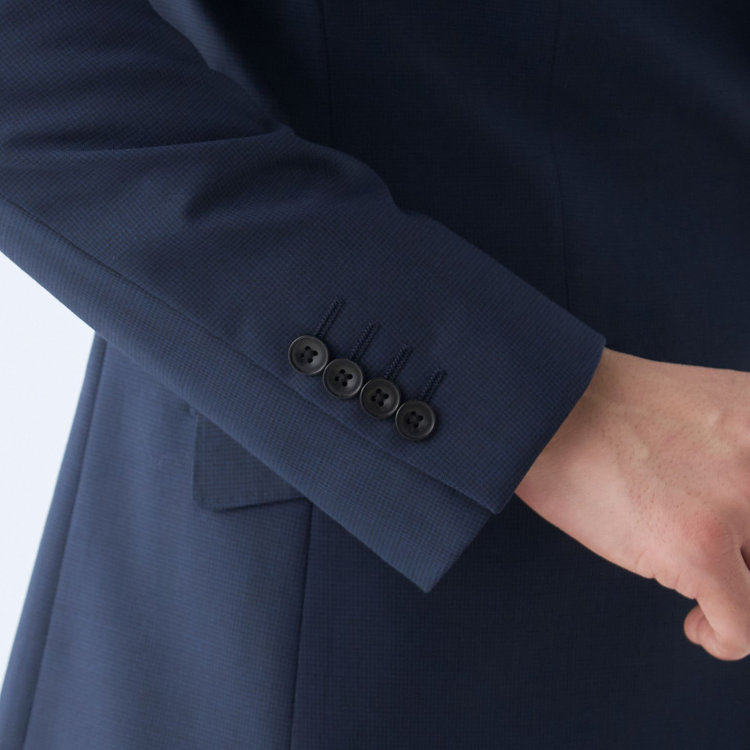 ブラックライン 【KSW】【春夏】2釦シングルスーツ 0タック/ネイビー＆ブラック×ハウンドトゥース/ウォッシャブル/※裾上げ必要 紺中間