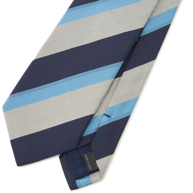 ブラックライン 【発送在庫あり】【BLACK LINE】コットンシルクストライプネクタイ 7.5cm幅/ネイビー×グレー×ブルー/ITALIAN FABRICS その他