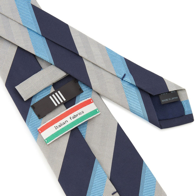ブラックライン 【発送在庫あり】【BLACK LINE】コットンシルクストライプネクタイ 7.5cm幅/ネイビー×グレー×ブルー/ITALIAN FABRICS その他