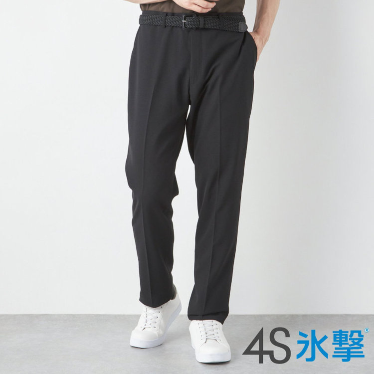 ブラックライン 【SLIM TAPERED】【春夏】ノータックテーパードパンツ/ブラック×バーズアイ/「FREEZETECH 氷撃」冷感PRINT/4S SUSTAINABILITY&ECOLOGY FABRIC「ウォッシャブル」「ストレッチ」/※裾上げ済み仕様 黒