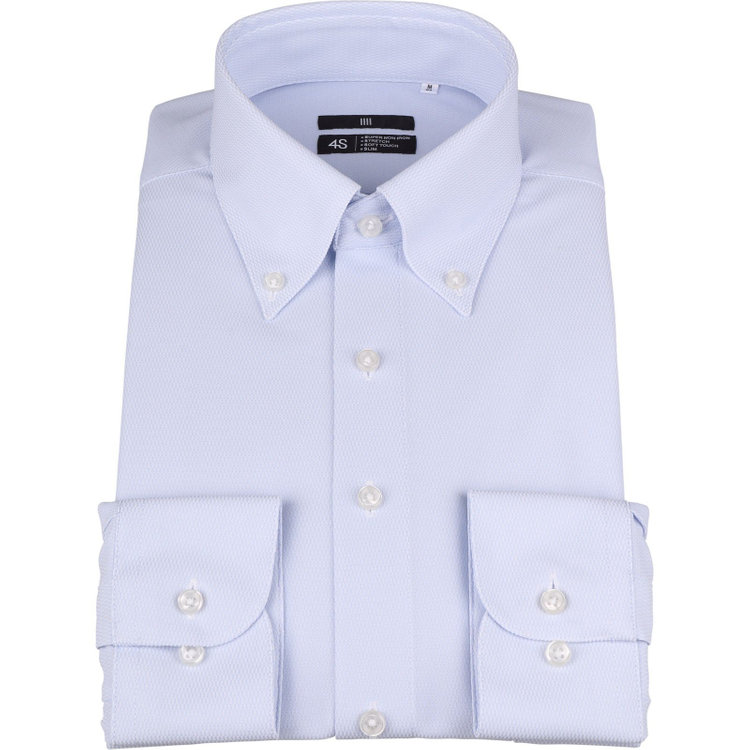 SUIT SELECT　アウトレット 【WEB限定/OUTLET/汚れ・キズ等有】【BL-3】ボタンダウンワイシャツ/サックス×ドビー/「4S」スーパーノンアイロン・ストレッチ 青濃色