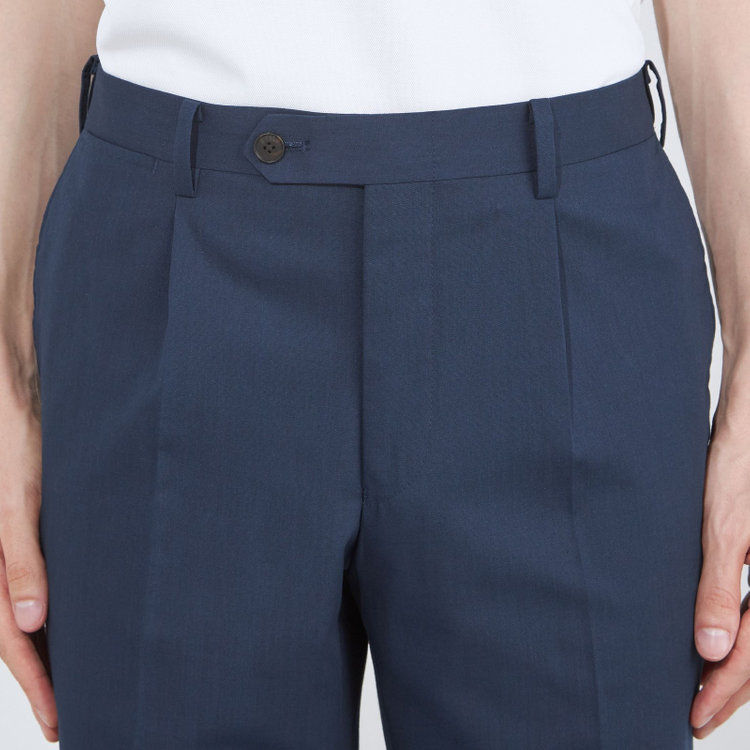 SUIT SELECT　アウトレット 【WEB限定/OUTLET/汚れ・キズ等有】【CLASSICO TAPERED】【春夏】1タックテーパードパンツ/ネイビー/ウエストムーブ仕様/「FREEZETECH 氷撃」冷感PRINT/※裾直し必要 紺中間