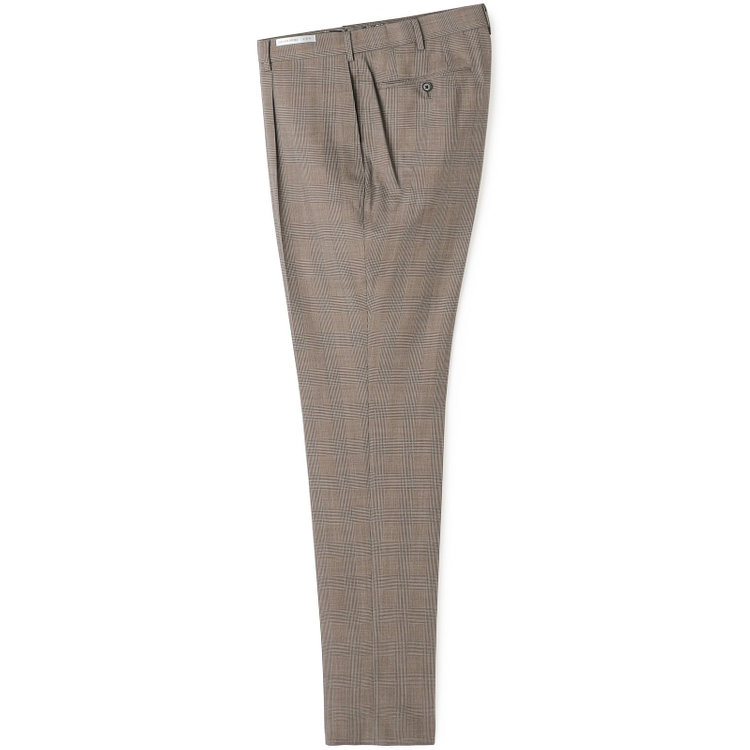 シルバーライン 【CLASSICO TAPERED】【春夏】1タックテーパードパンツ/ブラウン×グレンチェック/ウエストムーブ/※裾上げ必要 茶中間