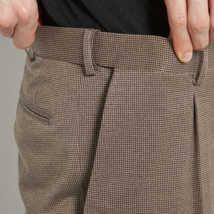 シルバーライン 【5DAYS CLOSET】【RBC】【春夏】1タックテーパードパンツ/ブラウン×ハウンドトゥース/ウエストムーブ仕様/4S SUSTAINABILITY&ECOLOGY FABRIC/※裾上げ必要 茶中間