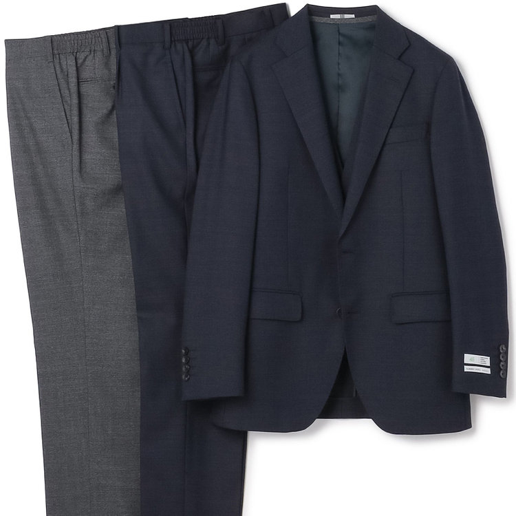シルバーライン 【CLASSICO TAPERED】【年間】【結婚式対応可】2釦シングルフォーピーススーツ 1タック/ネイビー＋コーディネートパンツグレー/両面ジレ/ウエストムーブ/4S SUSTAINABILITY&ECOLOGY FABRIC/※裾上げ必要 紺中間