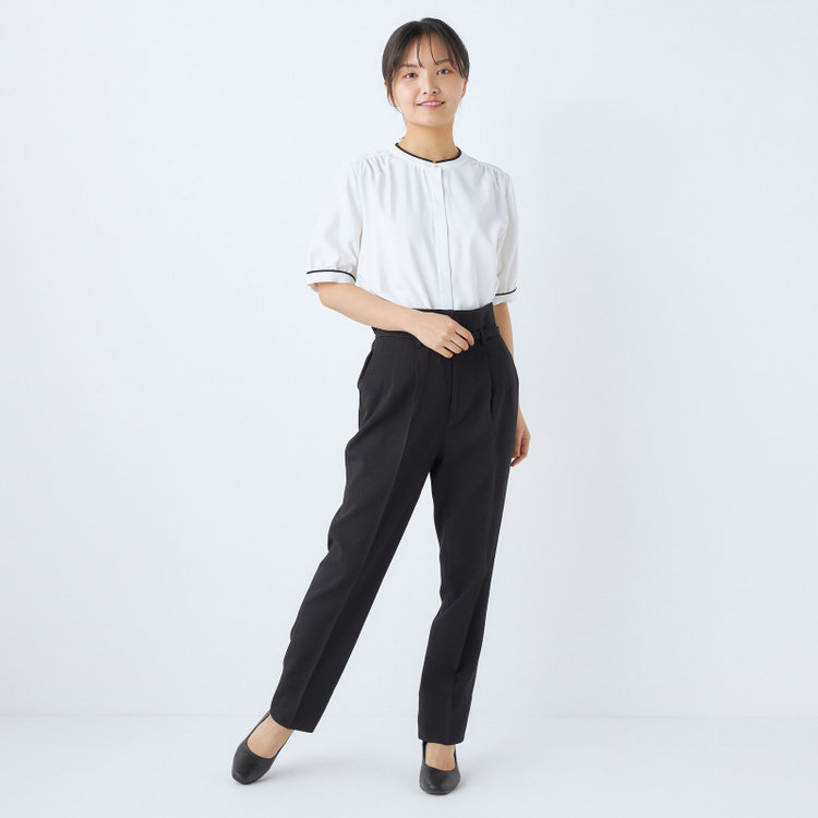 シルバーライン 【SL】【春夏】共生地ベルト付2タックテーパードパンツ/ブラック/ウエスト内側アジャスター/ウォッシャブル/Naturemier/※パンツ裾上げ済仕様 黒