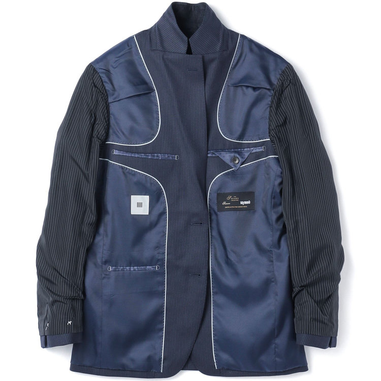 シルバーライン 【発送在庫あり】【CLASSICO TAPERED】【秋冬】2釦シングルスーツ 1タック/ネイビー×ストライプ/super extra fine merino wool Raymond/※裾上げ必要 紺中間