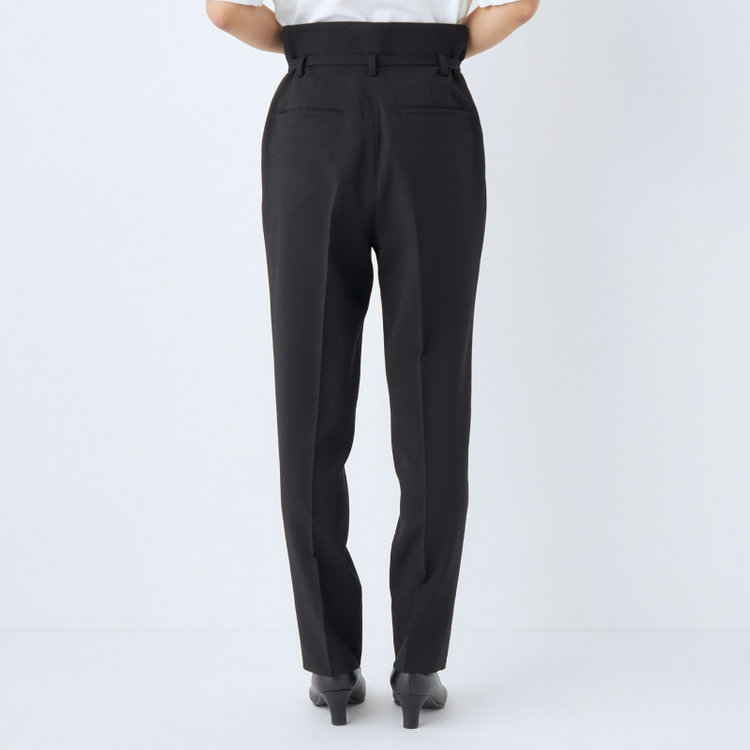 シルバーライン 【SL】【春夏】共生地ベルト付2タックテーパードパンツ/ブラック/ウエスト内側アジャスター/ウォッシャブル/Naturemier/※パンツ裾上げ済仕様 黒