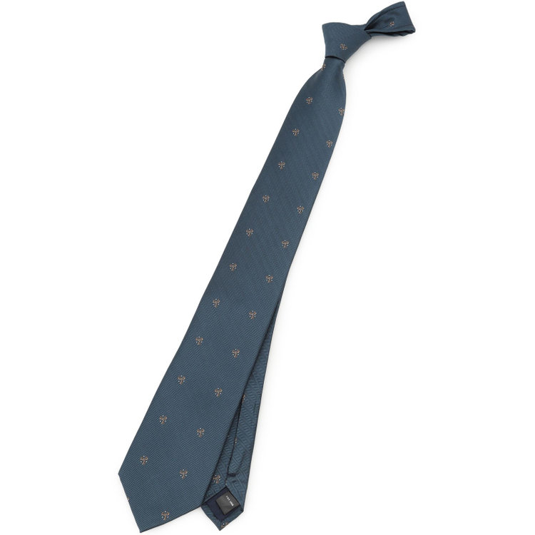 SL】シルクブレンド小紋ネクタイ 8.0cm幅/ネイビーブルー＋ブラウン 