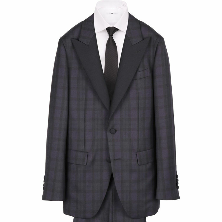 スーツセレクト 【WEB限定/OUTLET】【CLASSICO TAPERED】【年間】2釦ピークドラペルシングルタキシードスーツ 1タック/ブラック＆ネイビー＆グリーン×ブラックウォッチ ブラック系(黒)