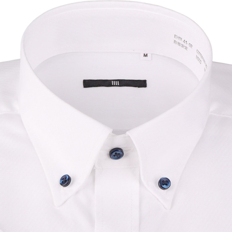 ブラックライン 【発送在庫あり】【BLACK LINE/半袖】【形態安定】ボタンダウンドレスワイシャツ/ホワイト×ドビーツイル/釦・釦付糸：ネイビー ホワイト系(白)