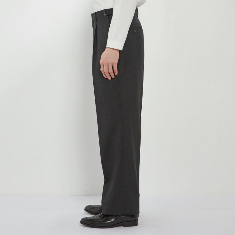 ソノタ 【BLACK LINE】【春夏】1タックワイドシルエットパンツ/グレー×サイロフィル/NEW ZEALAND WOOL MIX Super100’s/※裾上げ必要 グレー濃色