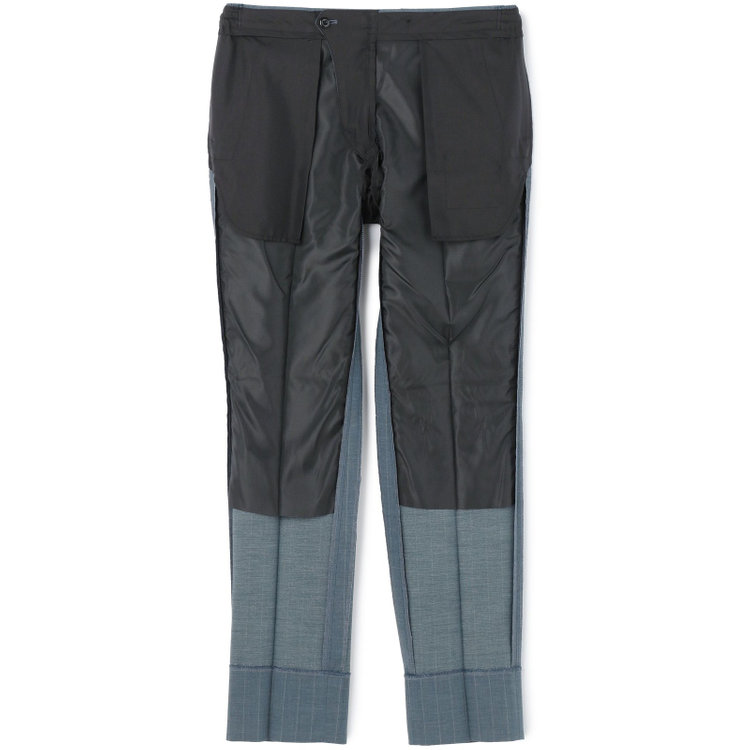 ブラックライン 【SLIM TAPERED_2】【春夏】2釦シングルスーツ 0タック/ブルー×ストライプ/ウエストシャーリング/4S SUSTAINABILITY&ECOLOGY FABRIC/ウォッシャブル/※パンツ裾上げ済仕様 緑中間