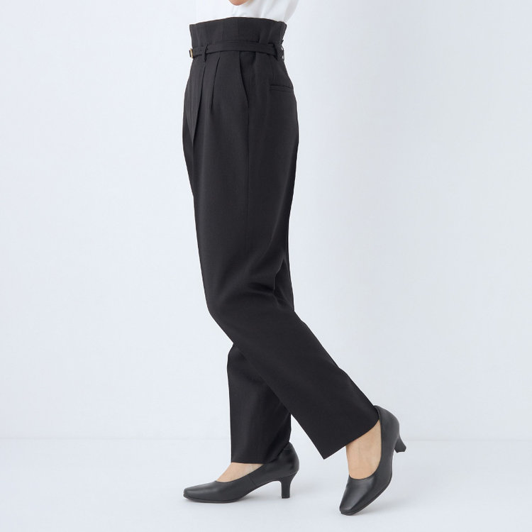 シルバーライン 【SL】【春夏】共生地ベルト付2タックテーパードパンツ/ブラック/ウエスト内側アジャスター/ウォッシャブル/Naturemier/※パンツ裾上げ済仕様 黒