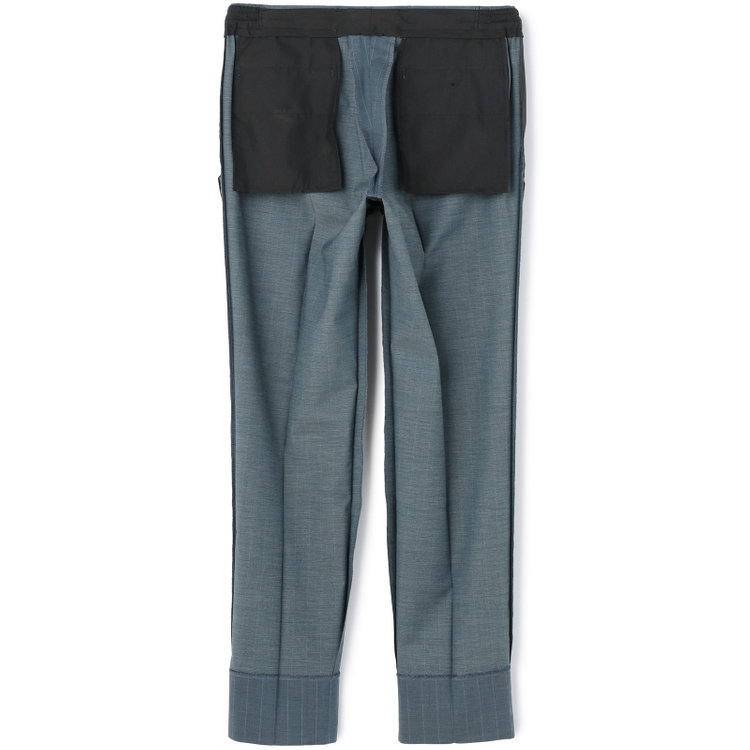 ブラックライン 【SLIM TAPERED_2】【春夏】2釦シングルスーツ 0タック/ブルー×ストライプ/ウエストシャーリング/4S SUSTAINABILITY&ECOLOGY FABRIC/ウォッシャブル/※パンツ裾上げ済仕様 緑中間