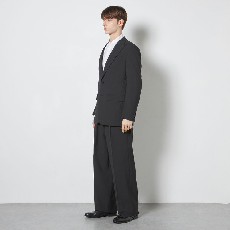 ソノタ 【BLACK LINE】【春夏】1タックワイドシルエットパンツ/ブラック×シアサッカー/NEW ZEALAND WOOL MIX Super100’s/※裾上げ必要 黒