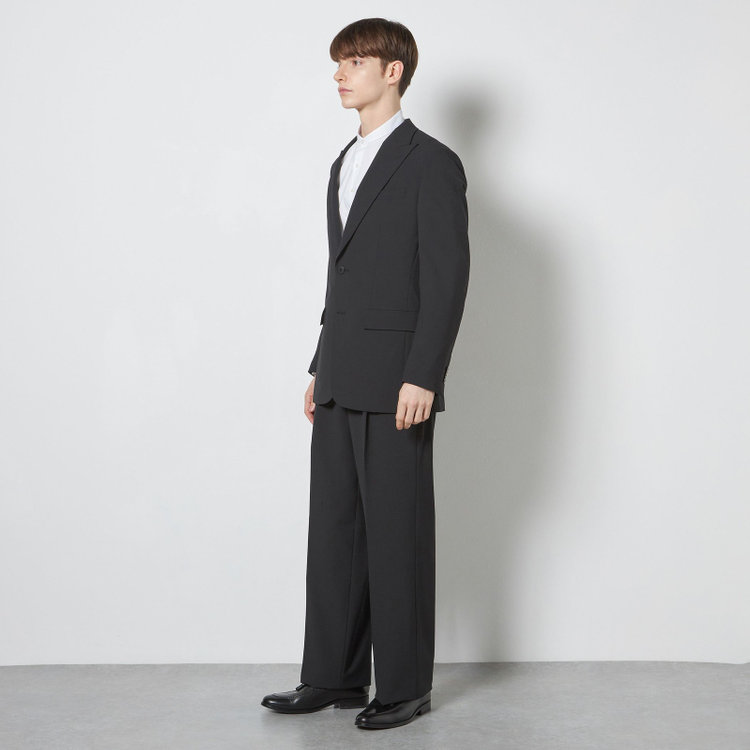 ソノタ 【BLACK LINE】【春夏】1タックワイドシルエットパンツ/ブラック×シアサッカー/NEW ZEALAND WOOL MIX Super100’s/※裾上げ必要 黒