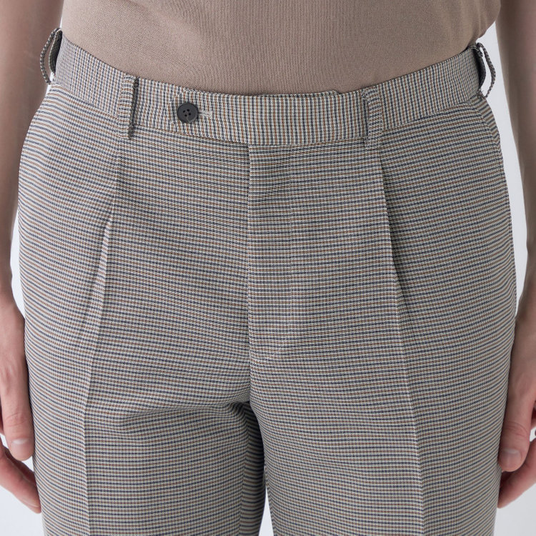 シルバーライン 【5DAYS CLOSET】【RBC】【春夏】ポリエステル1タックテーパードパンツ/ブラウン×チェック/ウエストムーブ仕様/4S SUSTAINABILITY&ECOLOGY FABRIC/※裾上げ必要 グレー中間