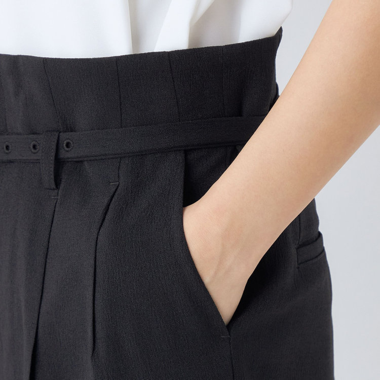 シルバーライン 【SL】【春夏】共生地ベルト付2タックテーパードパンツ/ブラック/ウエスト内側アジャスター/ウォッシャブル/Naturemier/※パンツ裾上げ済仕様 黒