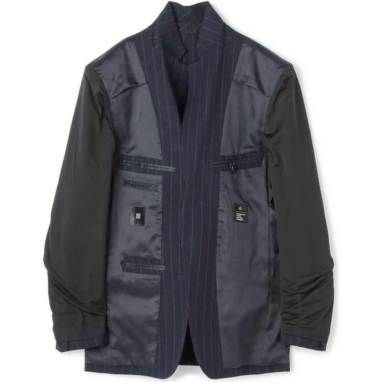 ブラックライン 【発送在庫あり】【SLIM TAPERED_2】【秋冬】2釦シングルスリーピーススーツ 0タック/ネイビー×ストライプ/ウエストシャーリング/4S SUSTAINABILITY&ECOLOGY FABRIC/※パンツ裾上げ済仕様 紺濃色