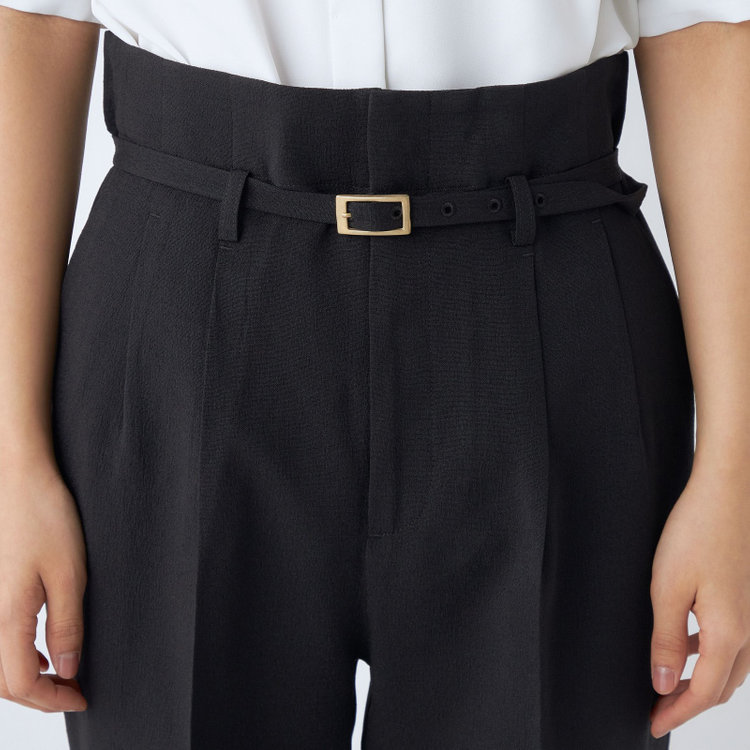 シルバーライン 【SL】【春夏】共生地ベルト付2タックテーパードパンツ/ブラック/ウエスト内側アジャスター/ウォッシャブル/Naturemier/※パンツ裾上げ済仕様 黒