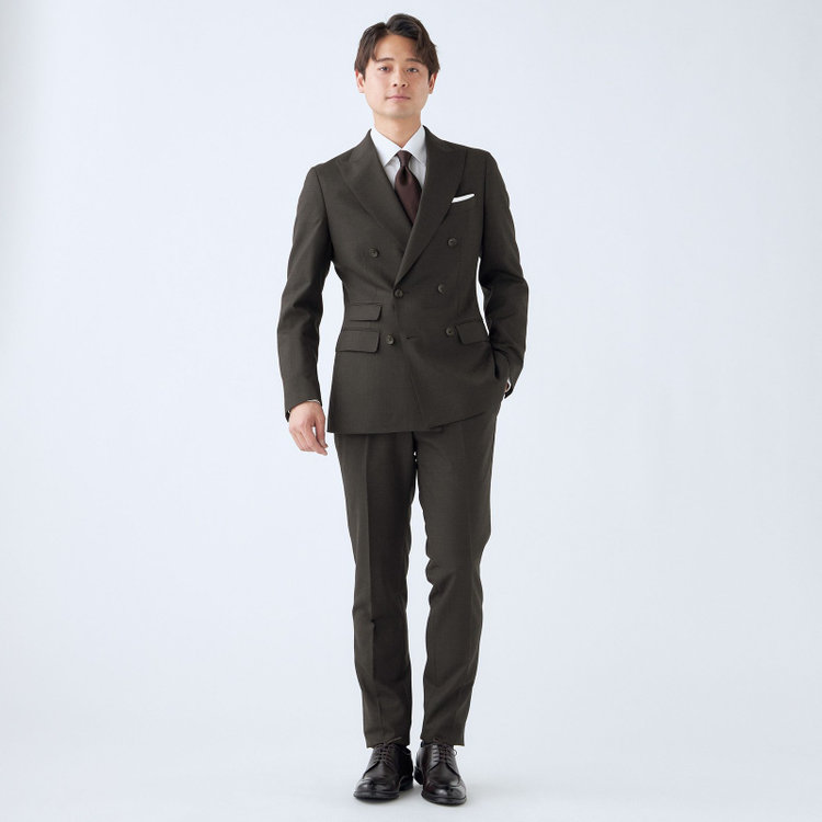 シルバーライン 【CLASSICO TAPERED】【秋冬】6釦2掛けダブルスーツ 2タック/ブラウン/ウエストムーブ/NEW ZEALAND WOOL MIX/※裾上げ必要 茶中間