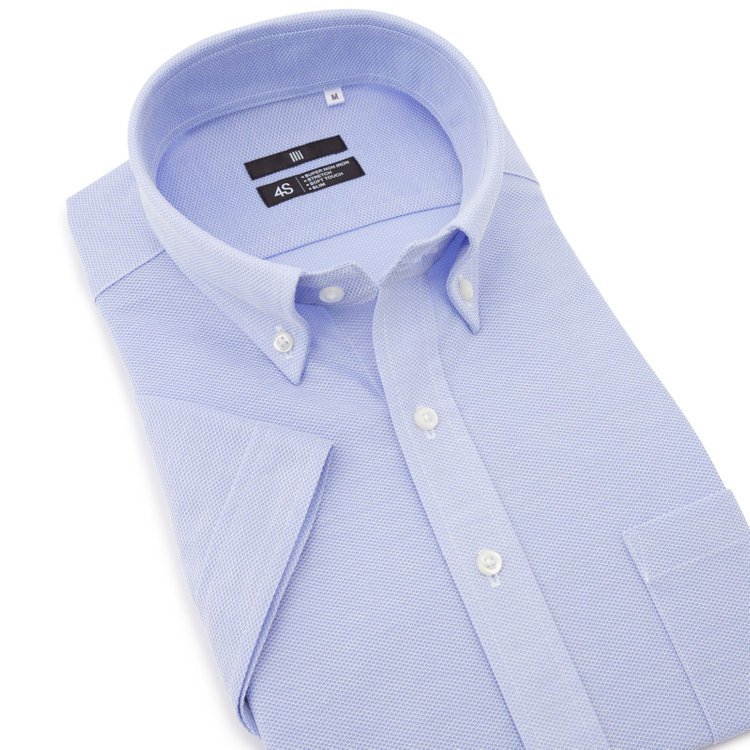 ブラックライン 【発送在庫あり】【BLACK LINE/半袖】ボタンダウンワイシャツ/ブルー×ドビー/「4S HONEYCOMB MESH」スーパーノンアイロン・ストレッチ 青中間