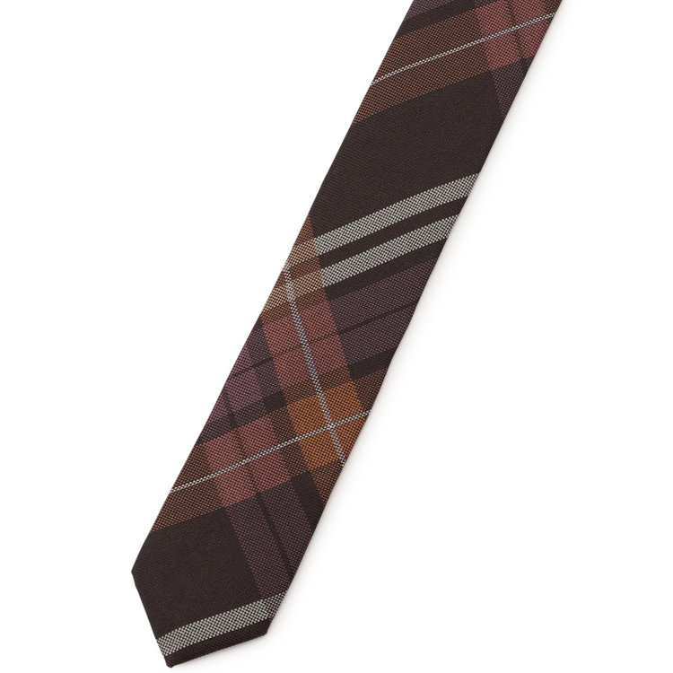 ブラックライン 【BLACK LINE】シルクチェックネクタイ 7.5cm幅/ブラウン×パープル×グレー その他