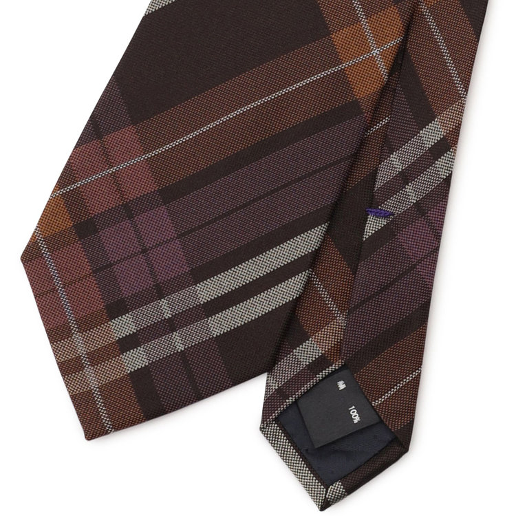 ブラックライン 【BLACK LINE】シルクチェックネクタイ 7.5cm幅/ブラウン×パープル×グレー その他