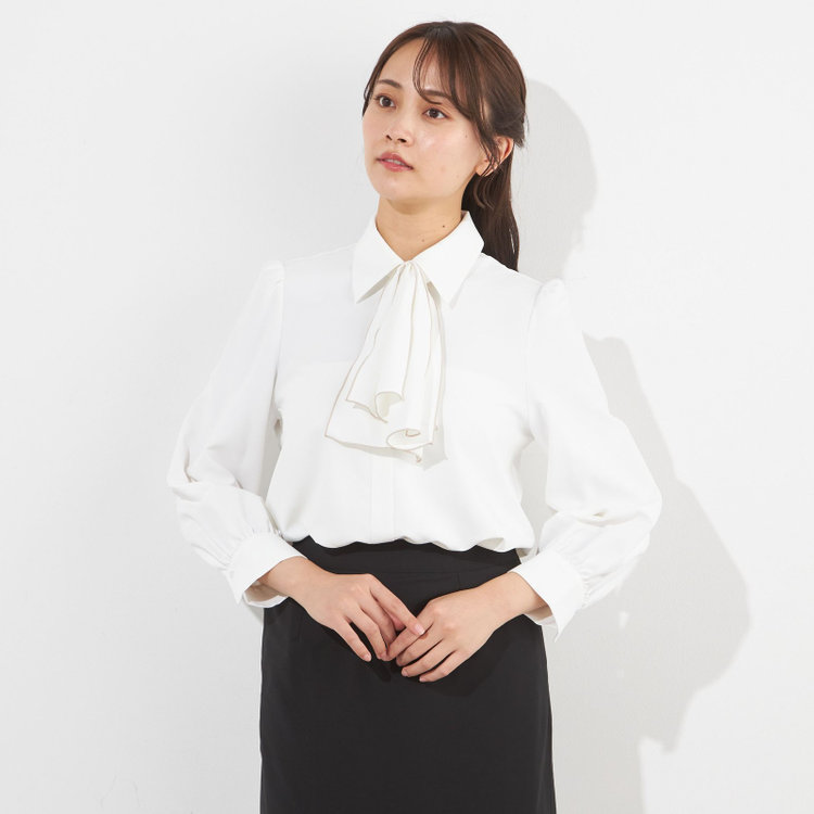 発送在庫あり】【SL/9分袖】スカーフ風ボウタイブラウス/ホワイト