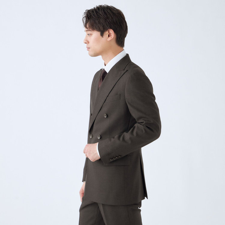 シルバーライン 【CLASSICO TAPERED】【秋冬】6釦2掛けダブルスーツ 2タック/ブラウン/ウエストムーブ/NEW ZEALAND WOOL MIX/※裾上げ必要 茶中間