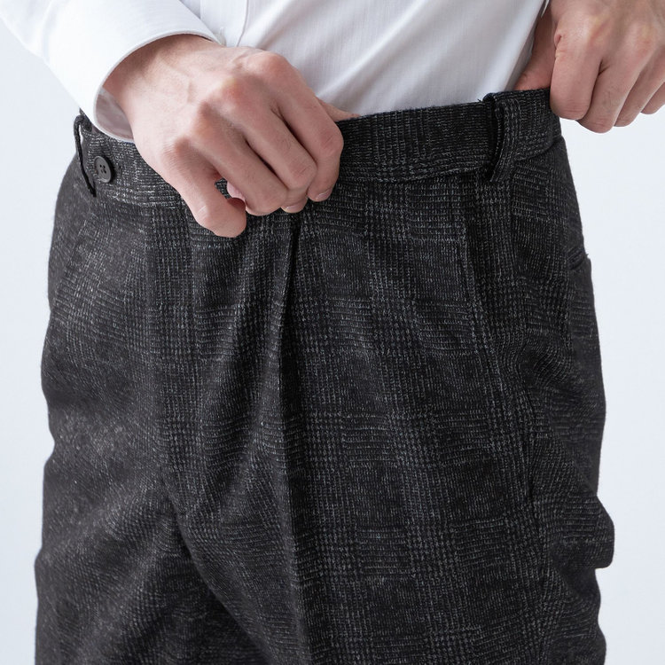 シルバーライン 【発送在庫あり】【RBC】【秋冬】ウールブレンド1タックテーパードパンツ/グレー×グレンチェック/ウエストムーブ/※裾上げ必要 グレー濃色