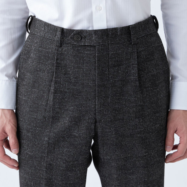 シルバーライン 【発送在庫あり】【RBC】【秋冬】ウールブレンド1タックテーパードパンツ/グレー×グレンチェック/ウエストムーブ/※裾上げ必要 グレー濃色