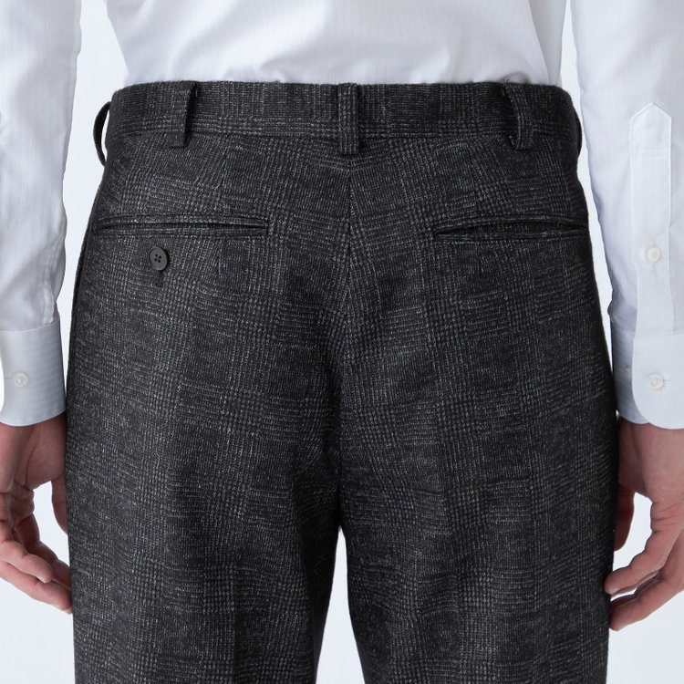 シルバーライン 【発送在庫あり】【RBC】【秋冬】ウールブレンド1タックテーパードパンツ/グレー×グレンチェック/ウエストムーブ/※裾上げ必要 グレー濃色