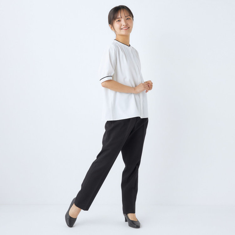 シルバーライン 【SL】【春夏】共生地ベルト付2タックテーパードパンツ/ブラック/ウエスト内側アジャスター/ウォッシャブル/Naturemier/※パンツ裾上げ済仕様 黒