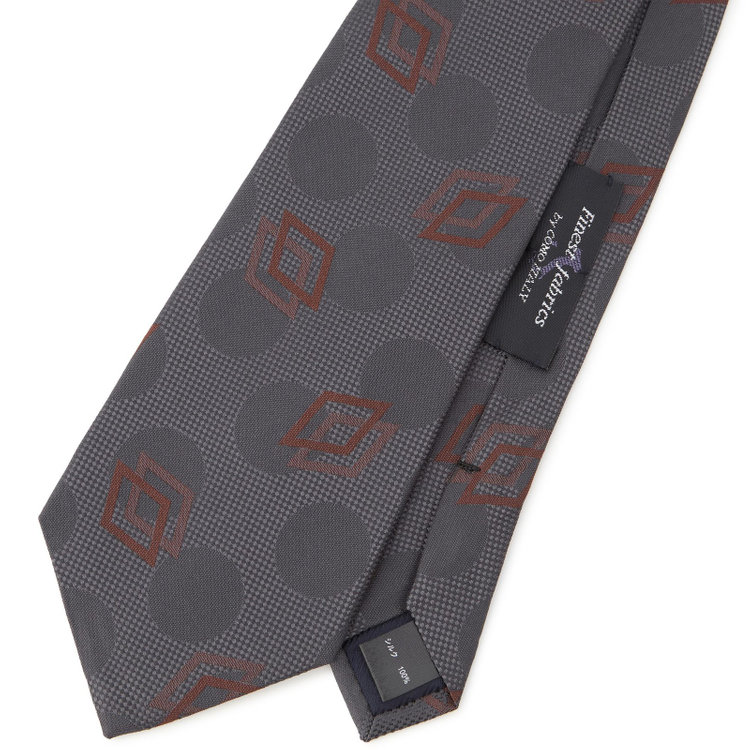 シルバーライン 【SILVER LINE】シルク サークル織スクエアモチーフ小紋ネクタイ 8.5cm幅 / グレー×テラコッタレッド その他