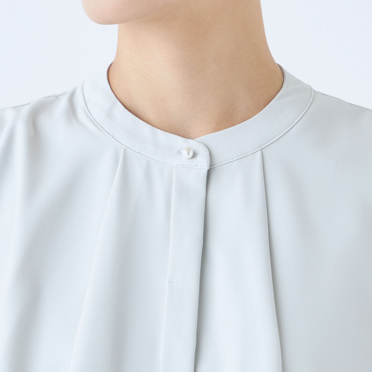 シルバーライン 【SL/長袖】ケープ付きバンドカラープルオーバーブラウス/アイスグリーン/2WAYストレッチ/UV加工/ウォッシャブル 緑淡色