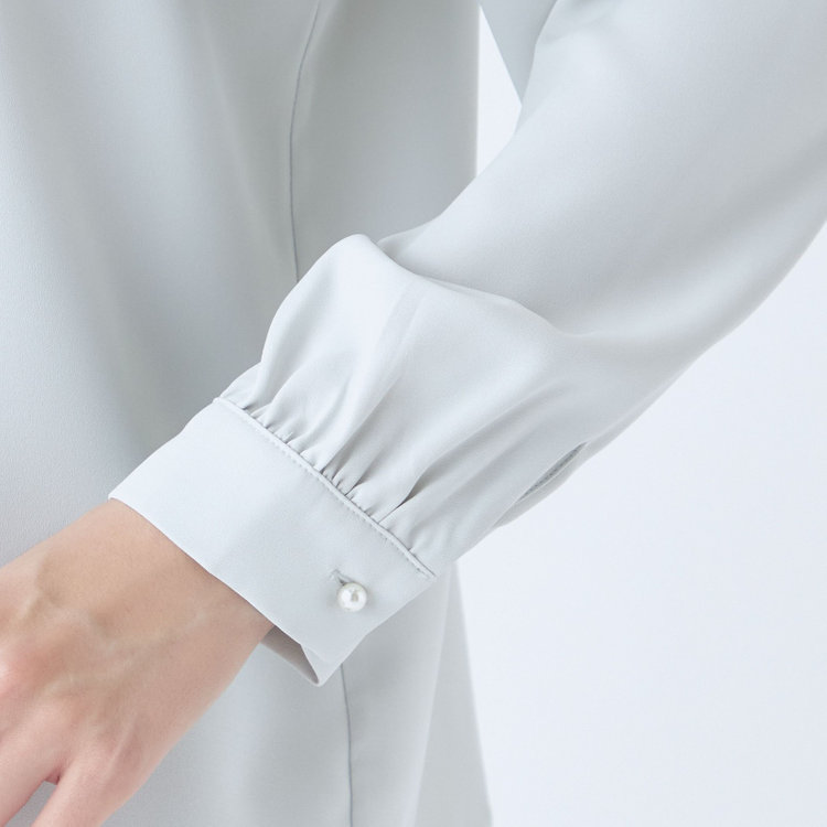 シルバーライン 【SL/長袖】ケープ付きバンドカラープルオーバーブラウス/アイスグリーン/2WAYストレッチ/UV加工/ウォッシャブル 緑淡色