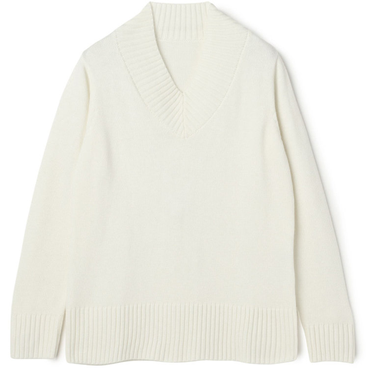 シルバーライン 天竺Vネックニット/イエロー 白