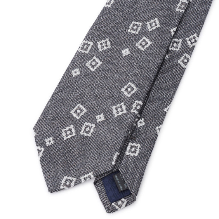 シルバーライン 【SILVER LINE】コットンシルクリネン小紋ネクタイ 8.5cm幅/グレー×ホワイト/ITALIAN FABRICS その他